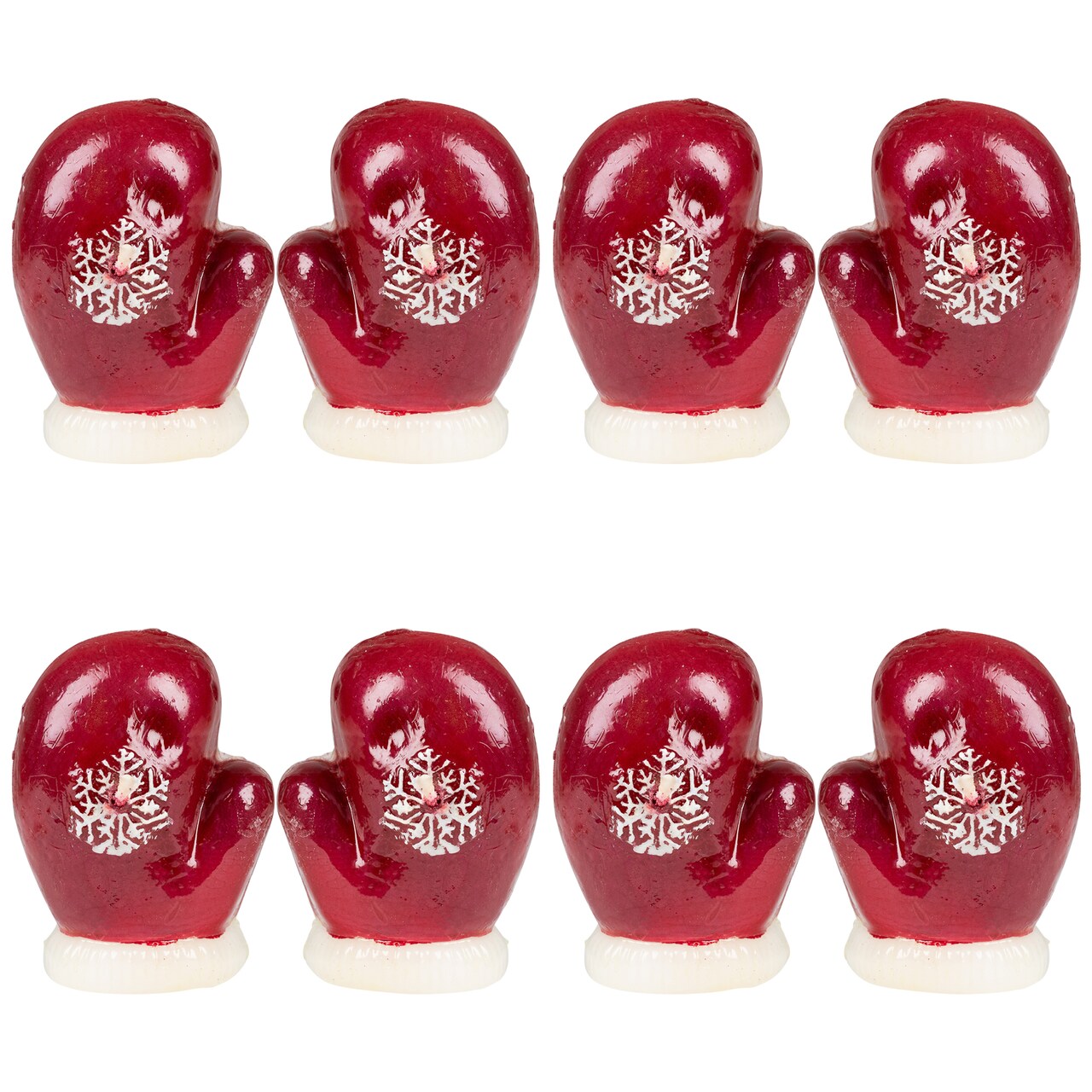 CC Christmas Decor Christmas Mittens with Snowflakes Floating Candles - 3.25" - Red and White - Set of 8